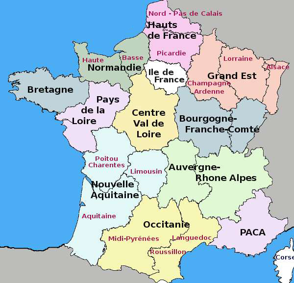 The regions and areas of France